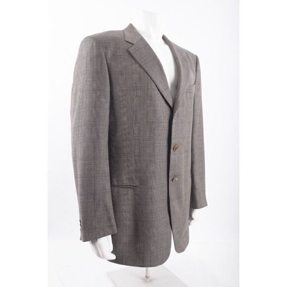 Armani Collezioni Mens Suit Jacket Sport Coat 44L Gray Black Plaid Wool Silk NWT - Picture 2 of 7